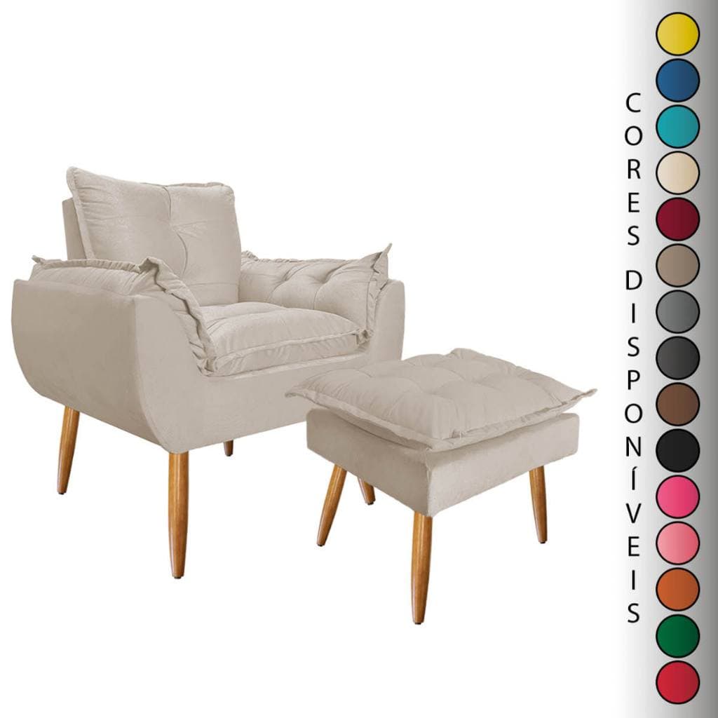 Kit Poltrona para Sala Decorativa Amamentação Opala e Puff Opala Suede Aninha Decor